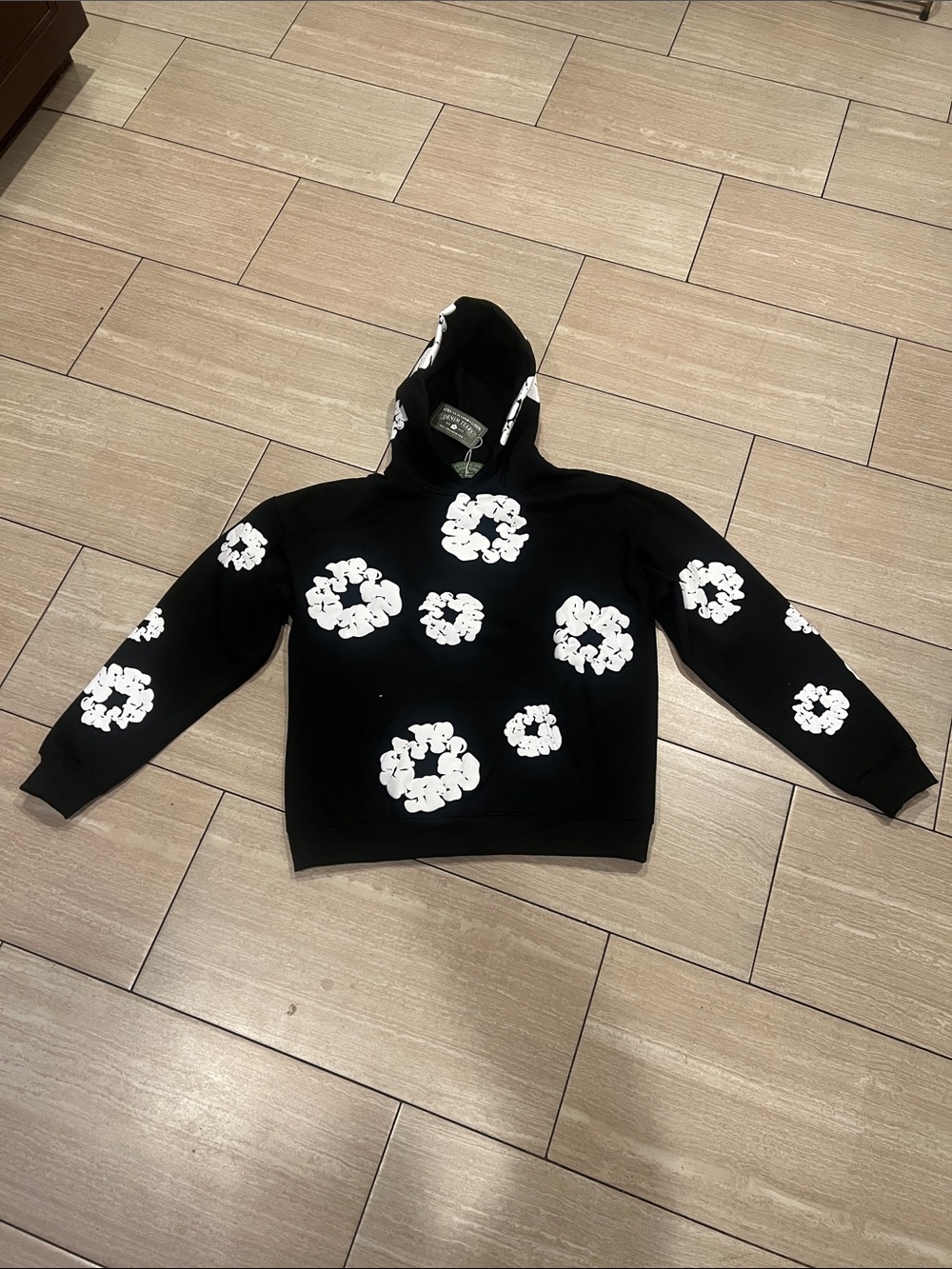 Denim Tears hoodie Black Floral-Print Hooded Sweater - Pit to Pit 26 in